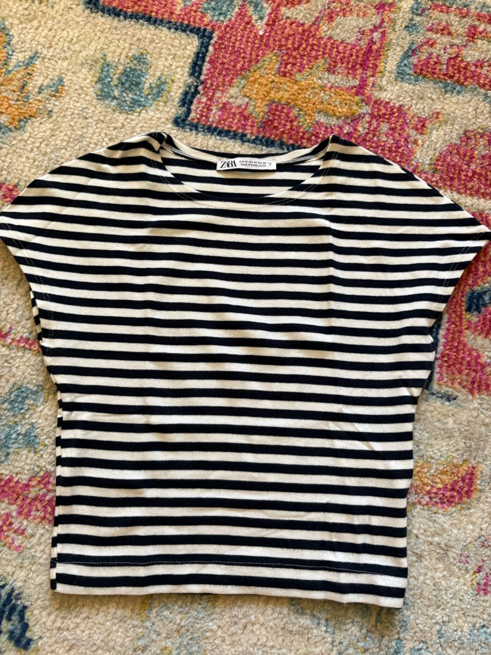 Zara Women’s Black & White Striped Short Sleeve Crop Top